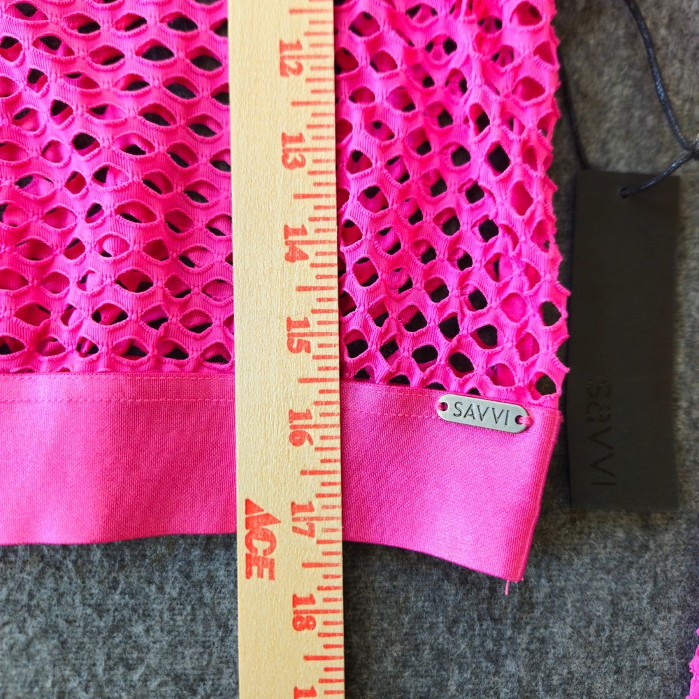 Savvi Hot Pink Fishnet Mesh Crop Top Long Sleeve Neon XL NWT - Picture 6 of 8